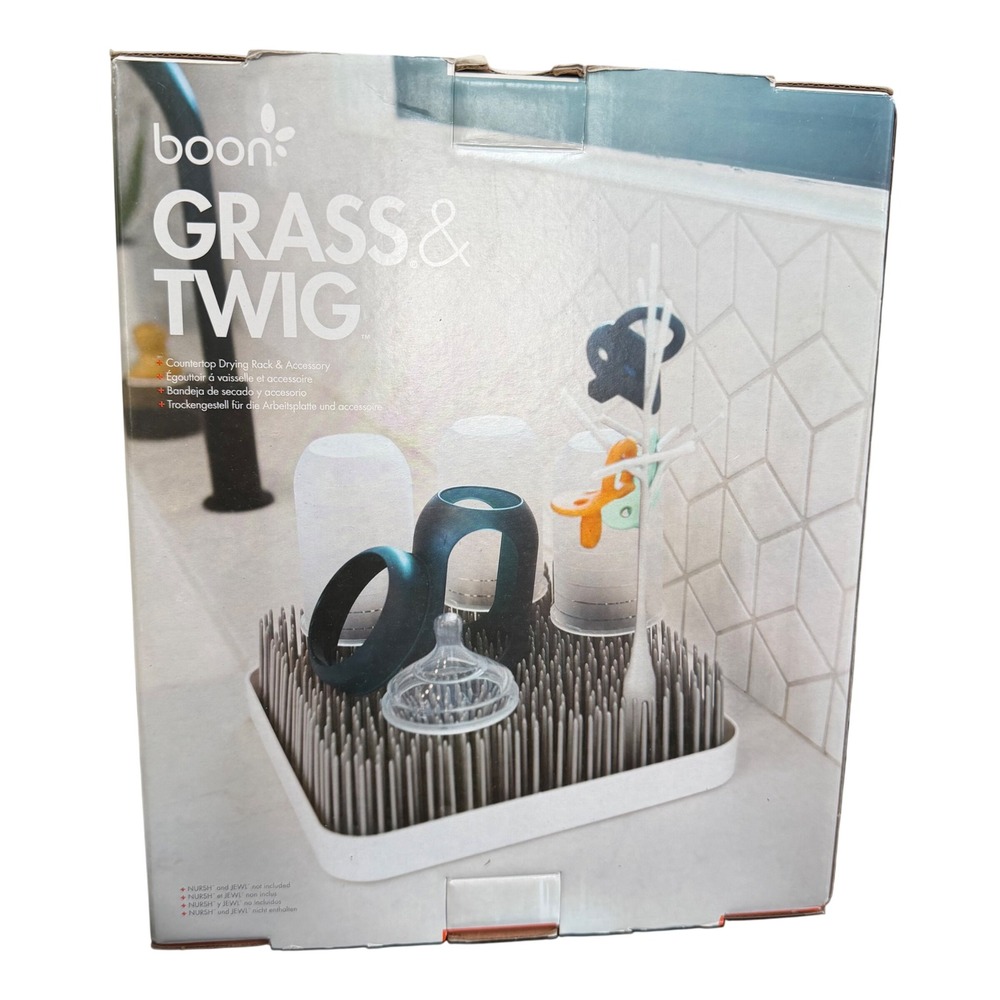 Boon Grass and Twig Countertop Baby Bottle Drying Rack Set Grey and White